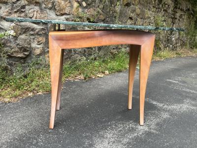 Dakota Jackson POST MODERN GREEN MARBLE AND CURVED WOOD CONSOLE BY DAKOTA JACKSON