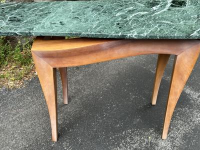 Dakota Jackson POST MODERN GREEN MARBLE AND CURVED WOOD CONSOLE BY DAKOTA JACKSON