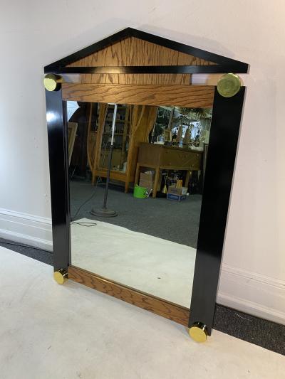 Dakota Jackson POST MODERN OAK BLACK LAMINATE AND GOLD ACCENTS WALL MIRROR