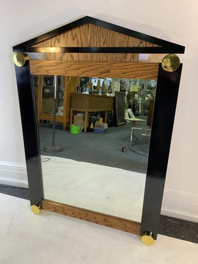Dakota Jackson POST MODERN OAK BLACK LAMINATE AND GOLD ACCENTS WALL MIRROR