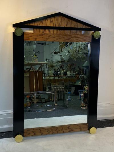 Dakota Jackson POST MODERN OAK BLACK LAMINATE AND GOLD ACCENTS WALL MIRROR