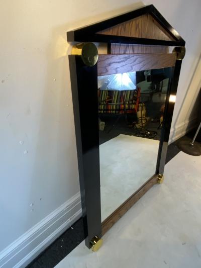 Dakota Jackson POST MODERN OAK BLACK LAMINATE AND GOLD ACCENTS WALL MIRROR