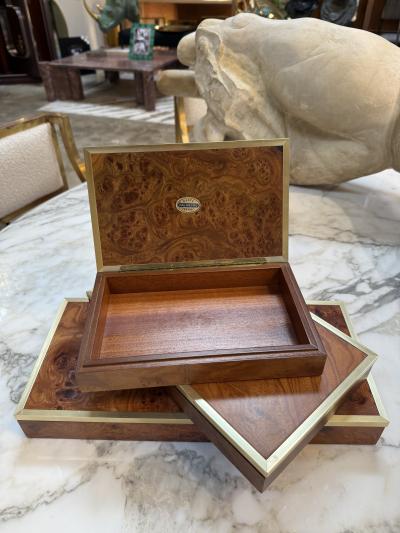 Dal Negro Treviso Burl Wood and Brass Playing Card Boxes Set of Three