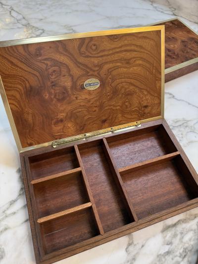 Dal Negro Treviso Burl Wood and Brass Playing Card Boxes Set of Three