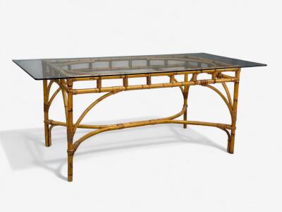 Dal Vera Italian Modern Bamboo Cane Glass Dining Table Italy 1950s