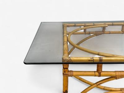 Dal Vera Italian Modern Bamboo Cane Glass Dining Table Italy 1950s