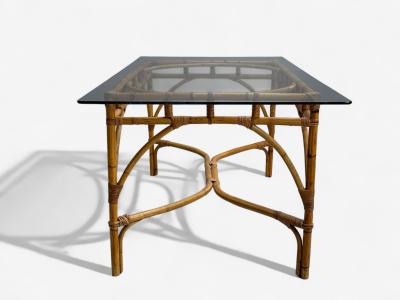 Dal Vera Italian Modern Bamboo Cane Glass Dining Table Italy 1950s