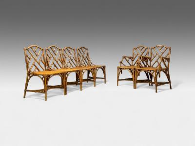 Dal Vera Italian Modern Bamboo Cane Six Dining Chairs Italy 1950s