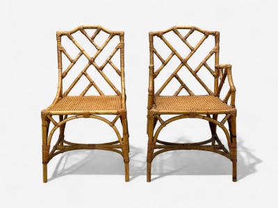 Dal Vera Italian Modern Bamboo Cane Six Dining Chairs Italy 1950s