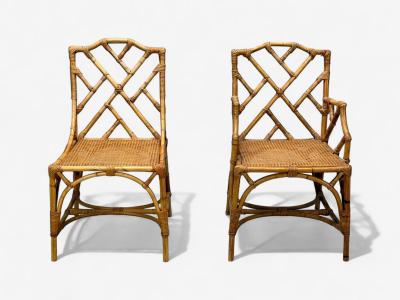 Dal Vera Italian Modern Bamboo Cane Six Dining Chairs Italy 1950s