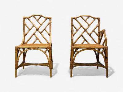 Dal Vera Italian Modern Bamboo Cane Six Dining Chairs Italy 1950s