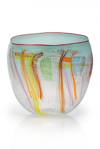 Dale Chihuly Aqua Soft Cylinder with Carmine Lip Wrap 2014