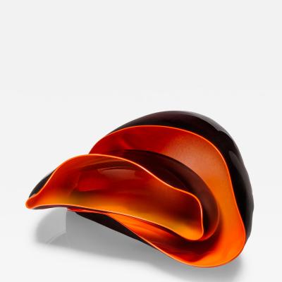 Dale Chihuly Black Basket Set with Cadmium Orange Lip Wraps 2008