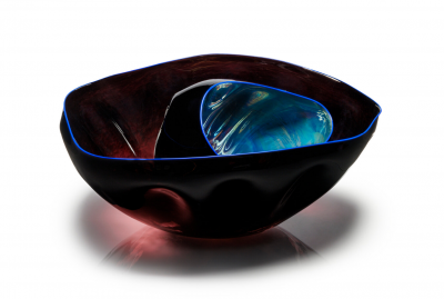 Dale Chihuly Black Basket Set with Ultramarine Lip Wraps 2006