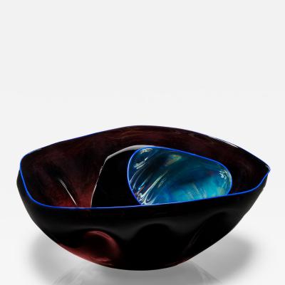 Dale Chihuly Black Basket Set with Ultramarine Lip Wraps 2006