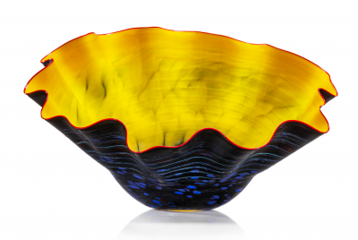 Dale Chihuly Cobalt Yellow Black Macchia with Vermilion Lip Wrap 2007