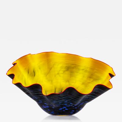 Dale Chihuly Cobalt Yellow Black Macchia with Vermilion Lip Wrap 2007