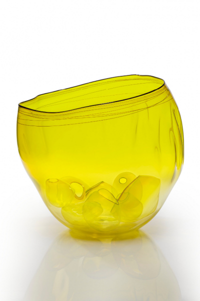 Dale Chihuly Fire Yellow Basket Set with Oxblood Lip Wraps 2013