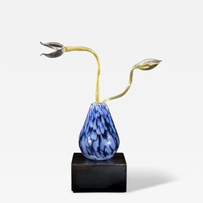 Dale Chihuly Galena Cobalt Ikebana with Olivene Stems