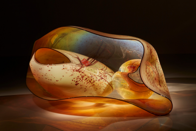 Dale Chihuly Iris Amber Basket Set with Drawing Shard 2017