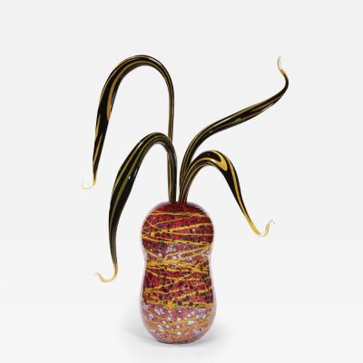 Dale Chihuly Magenta Ikebana with Black and Yellow Striped Herons