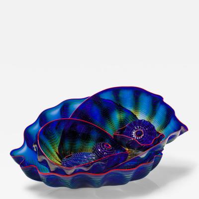 Dale Chihuly Opera Blue Seaform Set with Turkish Red Lip Wraps 1999