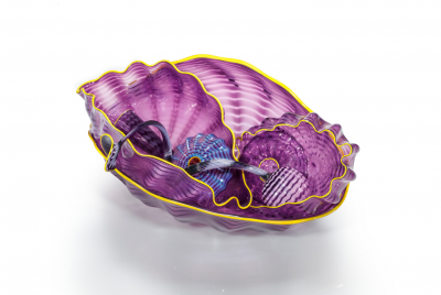 Dale Chihuly Purple Heather Seaform Set with Dandelion Lip Wraps 2000