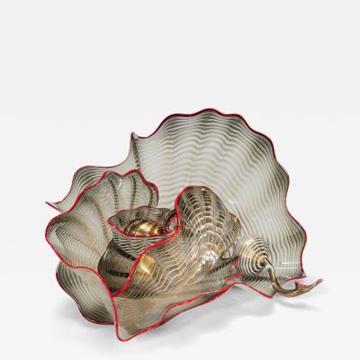 Dale Chihuly Sienna Gold Leaf Persian Set with Cardinal Red Lip Wraps 2015