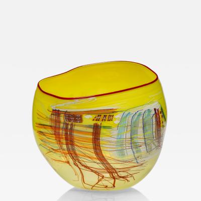 Dale Chihuly Sienna Yellow Soft Cylinder with Ruby Lip Wrap 2014
