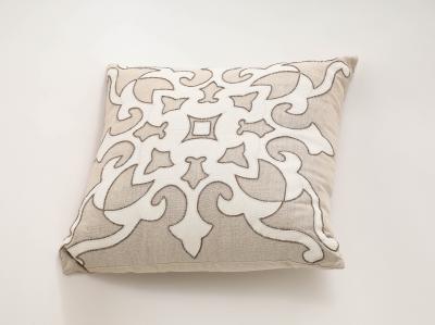 Damask Applique Beaded Linen Pillow