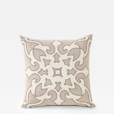 Damask Applique Beaded Linen Pillow