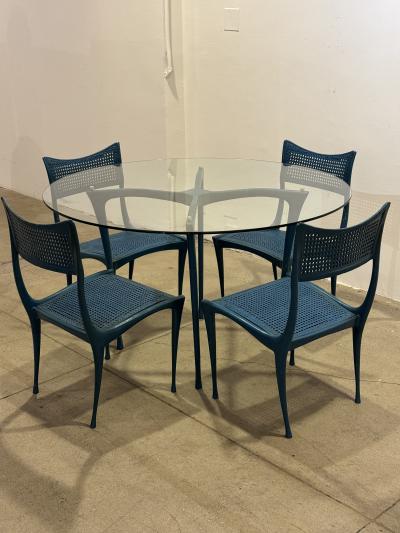 Dan Johnson 4 Painted Gazelle 10B chairs Glass Top Table in cast aluminum by Dan Johnson