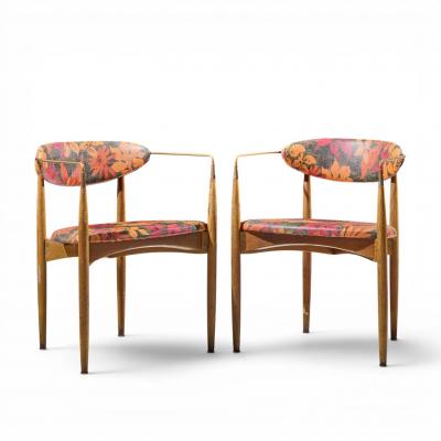 Dan Johnson Dan Johnson for Selig Viscount Mid Century Brass and Walnut Chair Pair