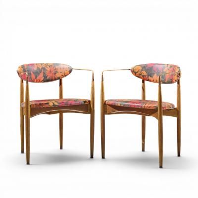 Dan Johnson Dan Johnson for Selig Viscount Mid Century Brass and Walnut Chair Pair