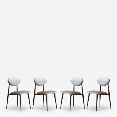 Dan Johnson Set of Four Dining Chairs in Chenille and Bronze by Dan Johnson C 1950s