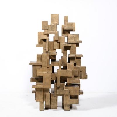 Dan Schneiger Modernist Isometric Grid Sculpture in Patented Gold Finish by Dan Schneiger