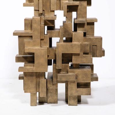 Dan Schneiger Modernist Isometric Grid Sculpture in Patented Gold Finish by Dan Schneiger