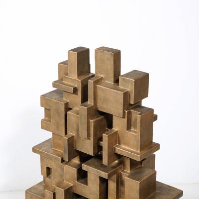 Dan Schneiger Modernist Isometric Grid Sculpture in Patented Gold Finish by Dan Schneiger