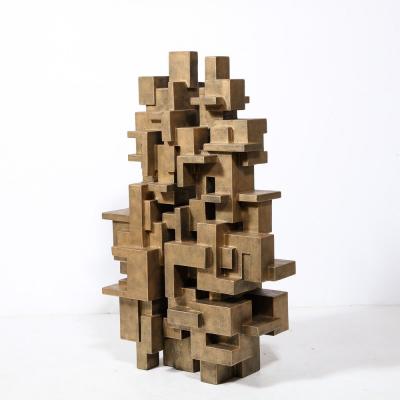 Dan Schneiger Modernist Isometric Grid Sculpture in Patented Gold Finish by Dan Schneiger