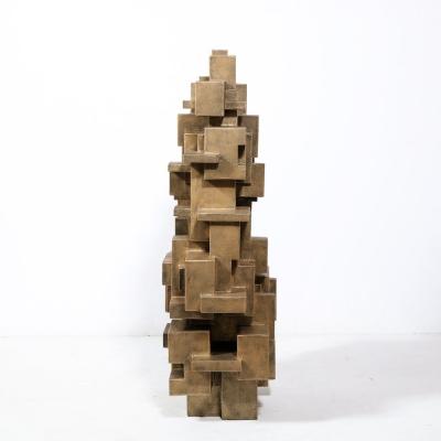Dan Schneiger Modernist Isometric Grid Sculpture in Patented Gold Finish by Dan Schneiger