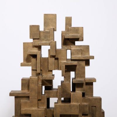 Dan Schneiger Modernist Isometric Grid Sculpture in Patented Gold Finish by Dan Schneiger