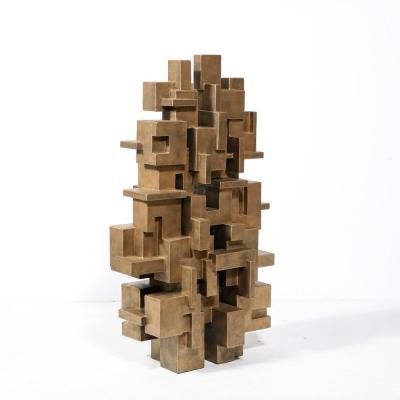 Dan Schneiger Modernist Isometric Grid Sculpture in Patented Gold Finish by Dan Schneiger
