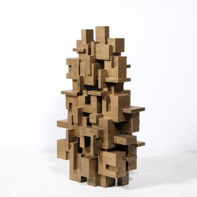 Dan Schneiger Modernist Isometric Grid Sculpture in Patented Gold Finish by Dan Schneiger