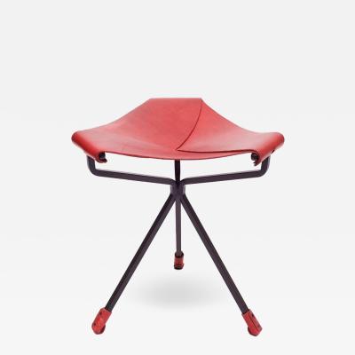 Dan Wenger Quark Stool by Dan Wenger in Red Leather and Steel