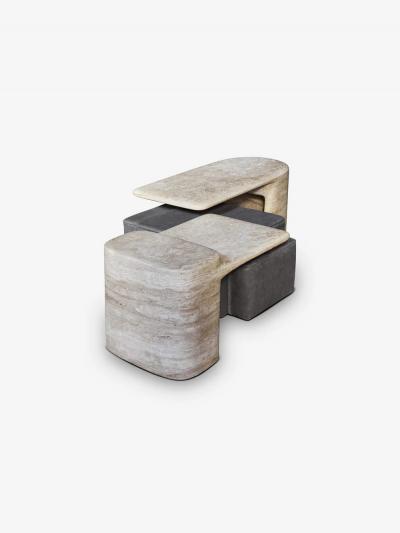 Dan Yeffet DAN YEFFET FORMATION LOW TABLE IN TRAVERTINE AND LEATHER