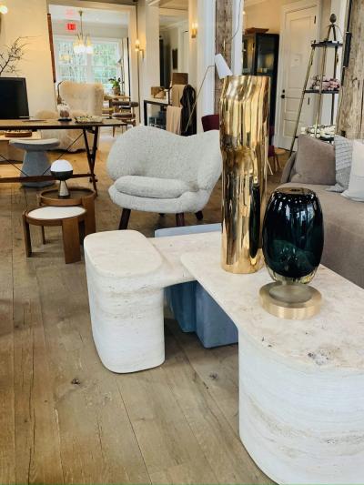 Dan Yeffet DAN YEFFET FORMATION LOW TABLE IN TRAVERTINE AND LEATHER