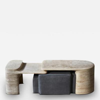 Dan Yeffet DAN YEFFET FORMATION LOW TABLE IN TRAVERTINE AND LEATHER