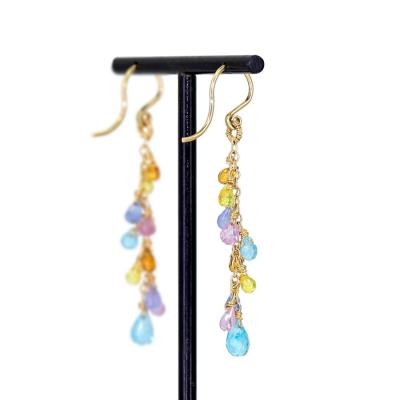 Dana Kellin Pastel Multicolored Sapphire Briolette Drop Gold Dangle Earrings Dana Kellin