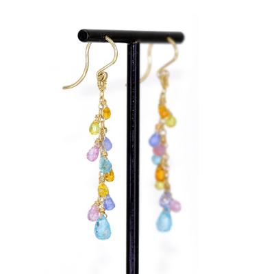 Dana Kellin Pastel Multicolored Sapphire Briolette Drop Gold Dangle Earrings Dana Kellin