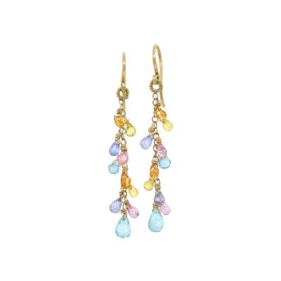 Dana Kellin Pastel Multicolored Sapphire Briolette Drop Gold Dangle Earrings Dana Kellin